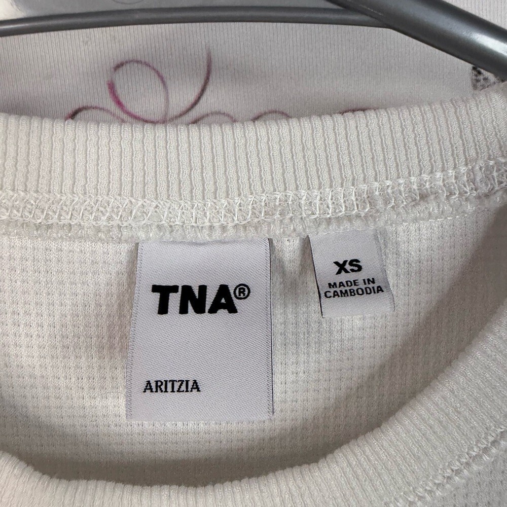 TNA Aritzia shirt waffle knit thermal white comfy Cream Long Sleeve Top - Picture 11 of 13